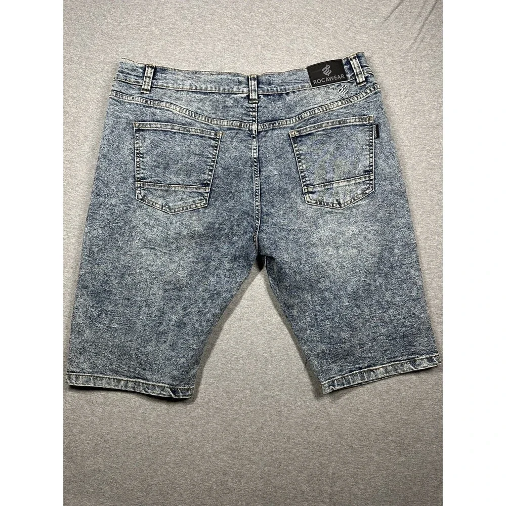 Rocawear Distressed Moto Jean Shorts Mens Size 38 STRETCH Slim Blue‎ Y2k Grunge